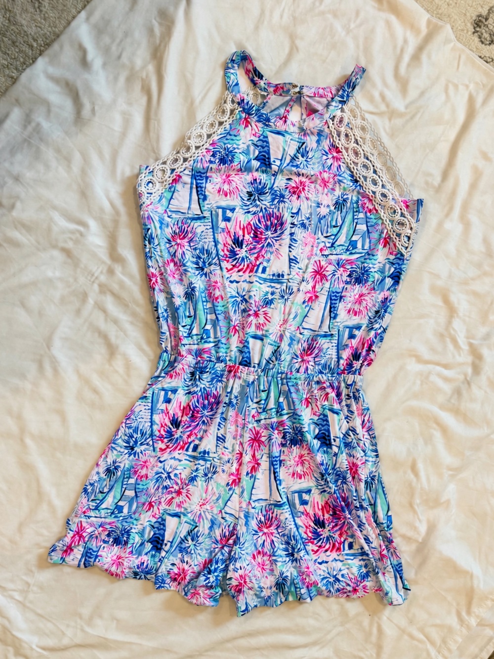 Lilly Pulitzer Printed Romper | Size S | Lace Trim Sleeveless